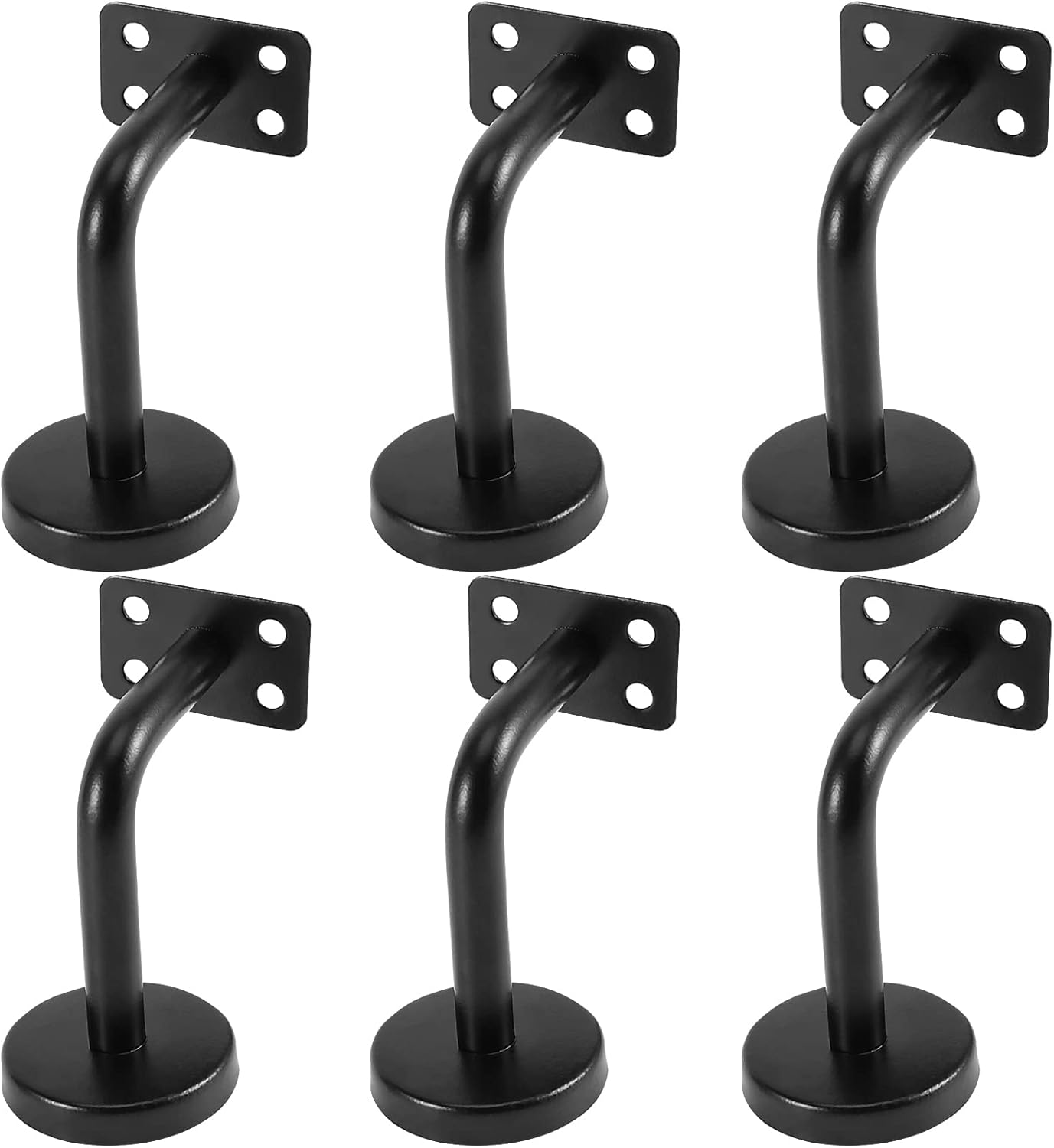 KEILEOHO 6 Pack Handrail Brackets, Stainless Steel Handrail Holder, Wall Mount Stairway Railing Bracket, Black Flat Handrail Brackets Stair Rail Brackets for Guardrail, Staircase, Banister
