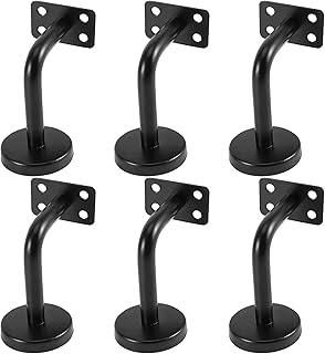 KEILEOHO 6 Pack Handrail Brackets, Stainless Steel Handrail Holder, Wall Mount Stairway Railing Bracket, Black Flat Handrail Brackets Stair Rail Brackets for Guardrail, Staircase, Banister