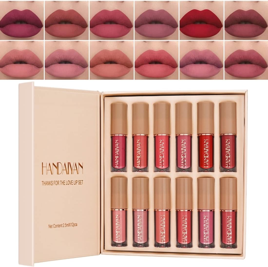 12 Colors Nude Liquid Lipstick Makeup Set Velvet Matte Long-Lasting Waterproof Non-Stick Cup Not Fade Pink Lip Gloss Red Lipstick Makeup Set Gift Kit For Women (Set B)