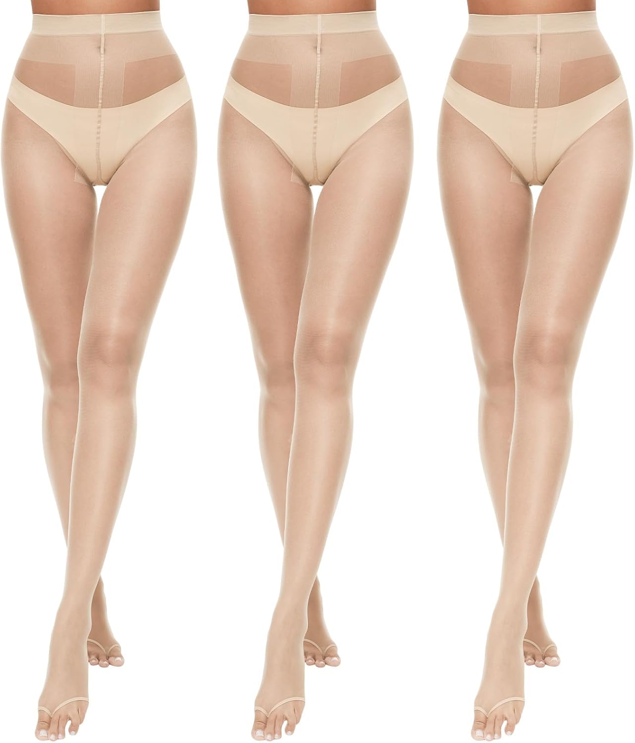 3 Pairs Toeless Pantyhose Tights for Women 10D Control Top Open Toe Pantyhose Sheer Tights