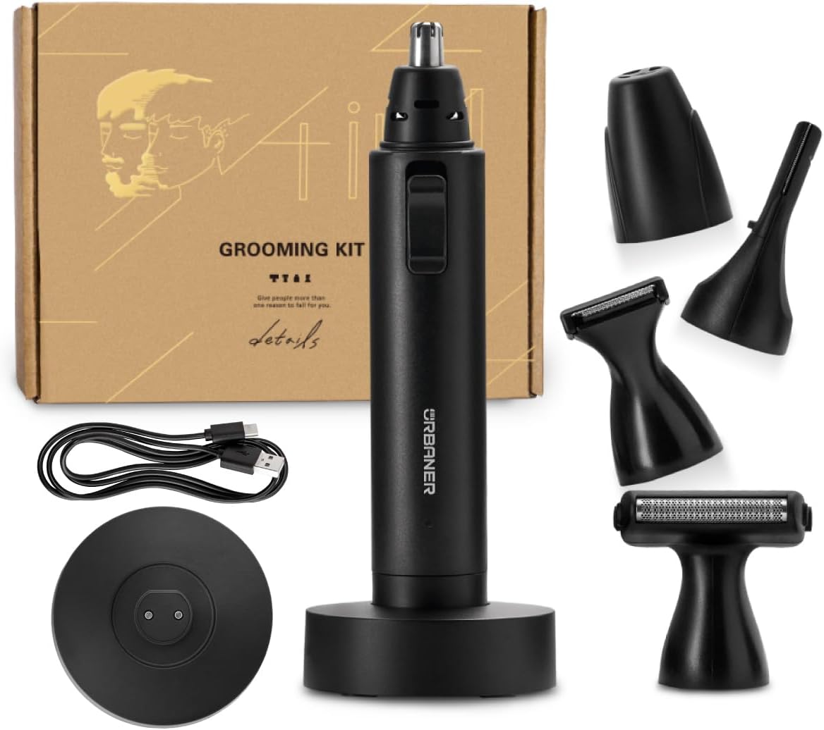 URBANER 4-in-1 Beard & Mustache Trimmer Grooming Kit for Men, Only 3 Ounces, Japanese Motor, USB Charger, IPX8 Waterproof, Ear and Nose Hair Trimmer, Eyebrows Trimmer, Gifts, MB-990