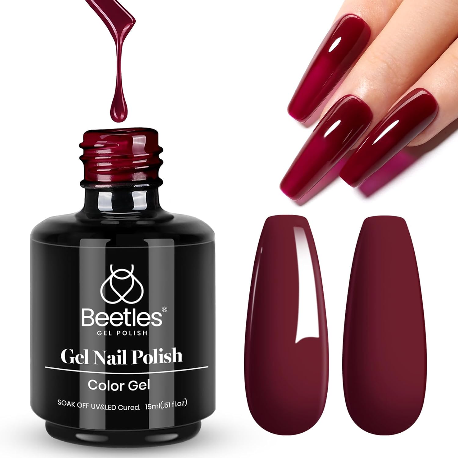 Beetles Oxblood Red Gel Polish Dark Red Full Maroon Red Fall Gel Nail Polish 15ml Soak Off Nail Art Manicure Salon DIY Design at Home Gifts for Woman