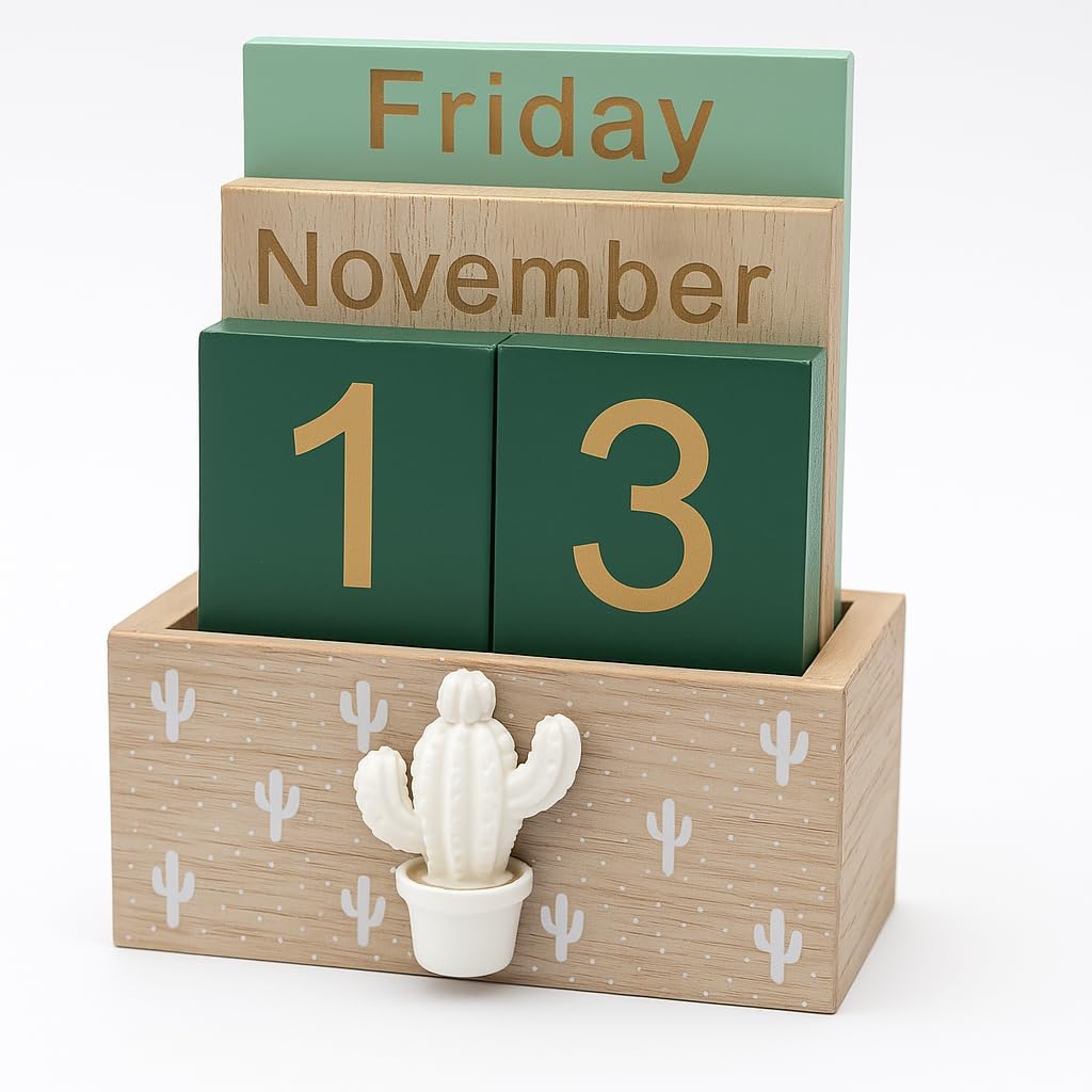 Wooden Perpetual Calendar - Reusable Desk Calender - Eco Friendly Rustic Home Decor