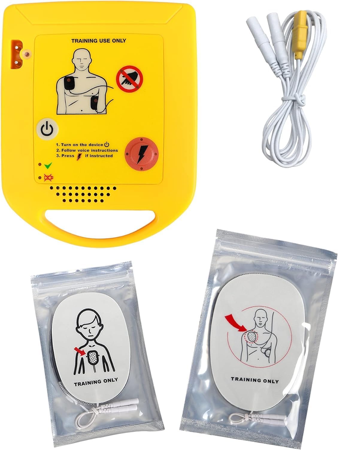 Mini AED Trainer XFT-D0009 Training Unit Teaching Device First Aid Train Machine with Electrode Pads Adult Child Pad Newly Version Genuine Student Study Tool English Language Louder Voice Prompts