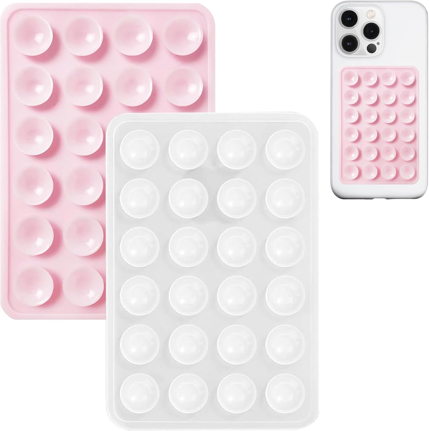 Anteel 2 Pack Silicone Suction Phone Case Mount, Non Slip Sticky Phone Grip for Cellphone, Silicon Adhesive Suction Cup Phone Mount, Strong Grip Holder for Selfies & Videos (LightPink&Translucent)