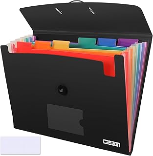 7 Pocket Accordian File Folders, Expanding File Folder A4 Letter Size Paper Portable Document Organizer-Black