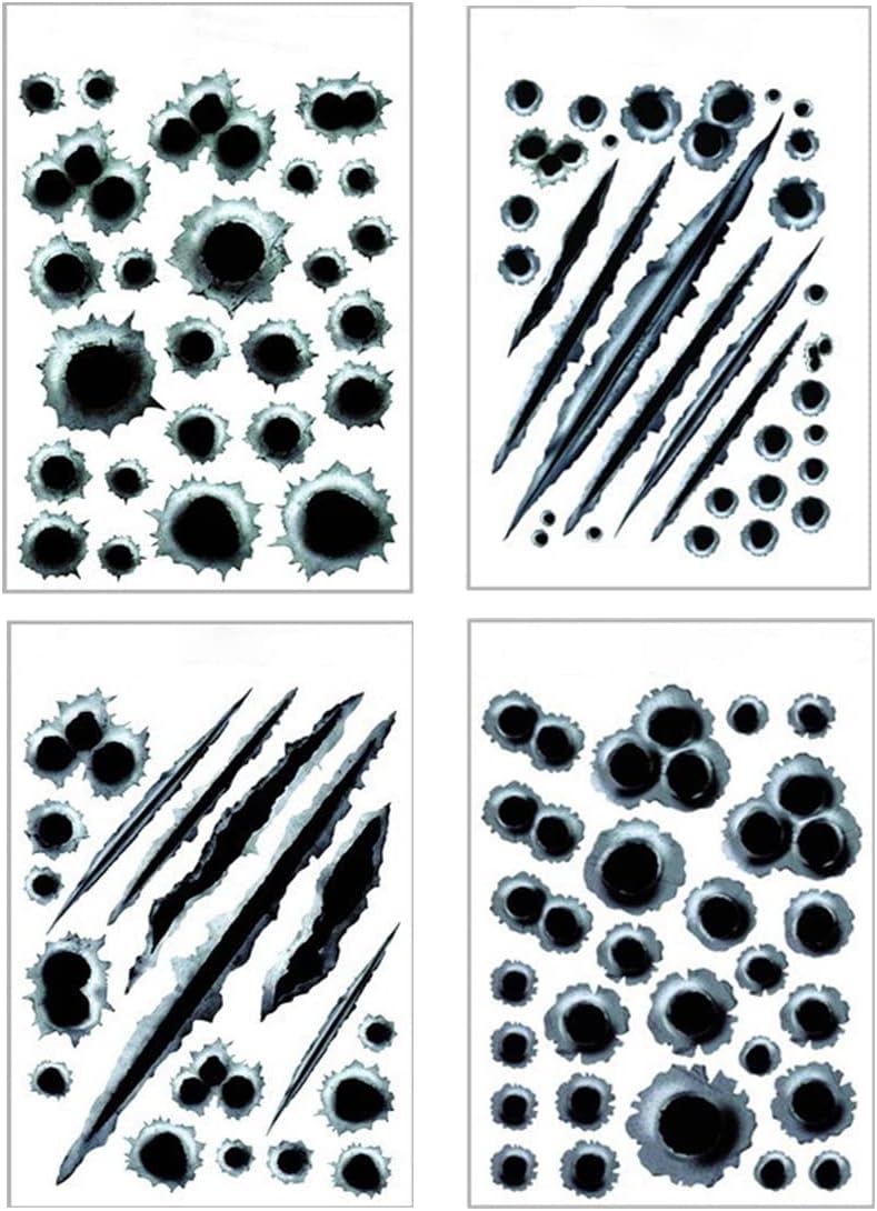 4 Sheets Car Stickers - Bullet Holes, UV & Weather Resistant - For Cars, Trucks, Motorcycles, Mopeds