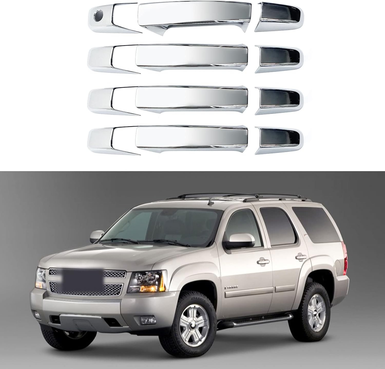 Chrome Door Handle Covers Trim Compatible with Chevrolet Silverado Tahoe Suburban Avalanche 2007-2013 GMC Yukon Sierra 2007-2014 Cadillac Escalade 2007-2014 For 4 doors Without Passenger Keyhole