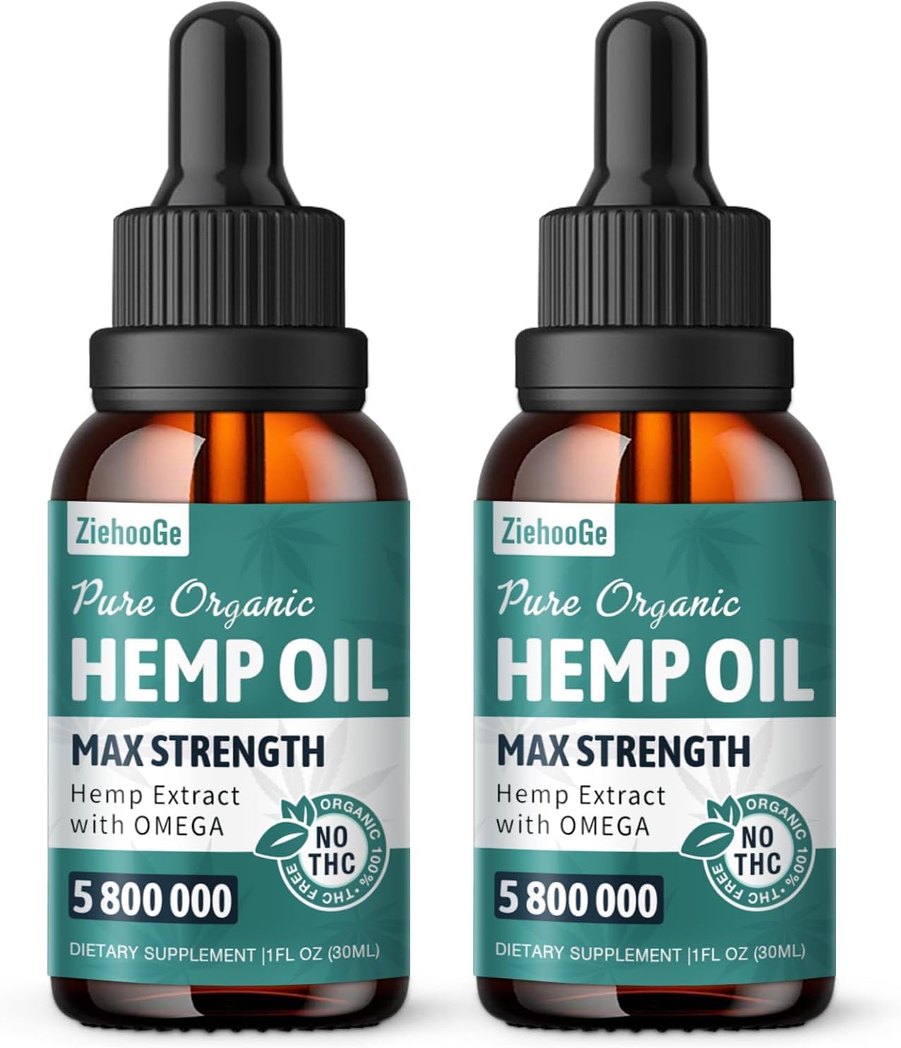 Hemp Oil Organic Extract - Maximum Strength 100% Natural Drops 2 Pack