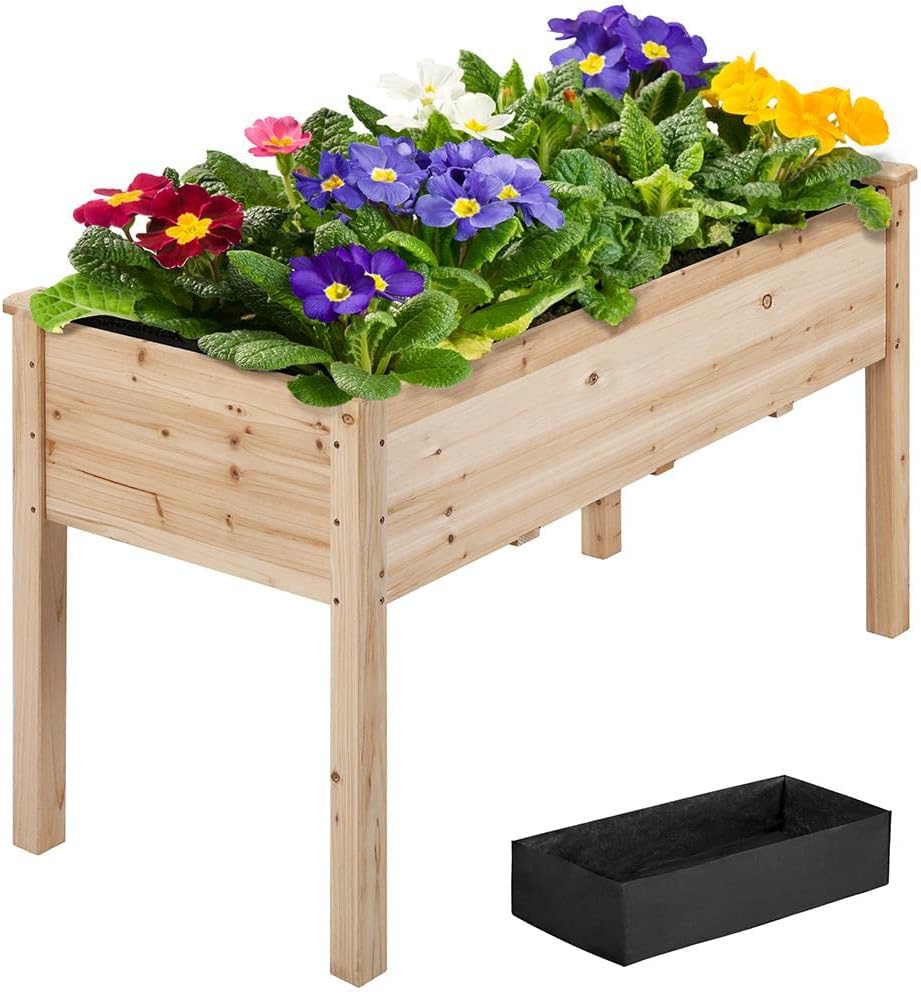 Yaheetech 1pc Raised Garden Bed Fir Wood Elevated Planter Box Rectangle Planting Raised Bed Stand Pot Outdoor Planter for Vegetable/Flower/Herb,120.5 x 59 x 76.5cm