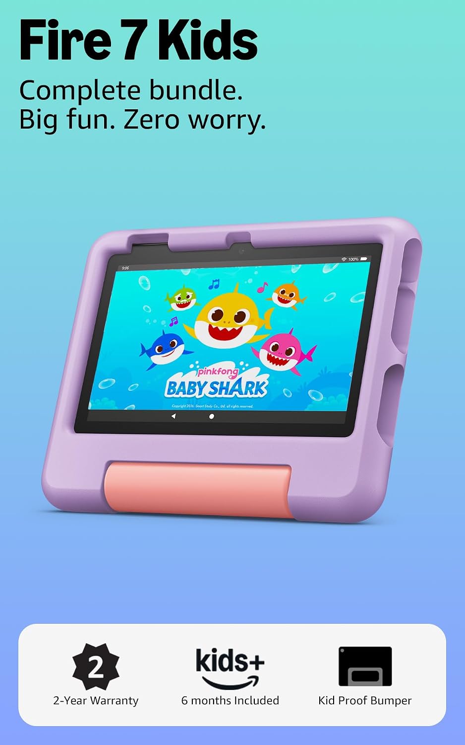 Amazon Fire 7 Kids tablet (newest model) ages 3-7. Top-selling 7" kids tablet on Amazon. Includes 6 months of ad-free and exclusive content, easy parental controls, 10-hr battery, 16 GB, Purple