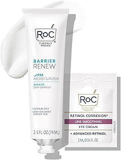 RoC Barrier Renew Night Moisturizer with Ceramides & Antioxidant Green Tea and Lipo Peptides to Renew Skin Barrier, (2.5 oz) with Retinol Eye Cream Packette