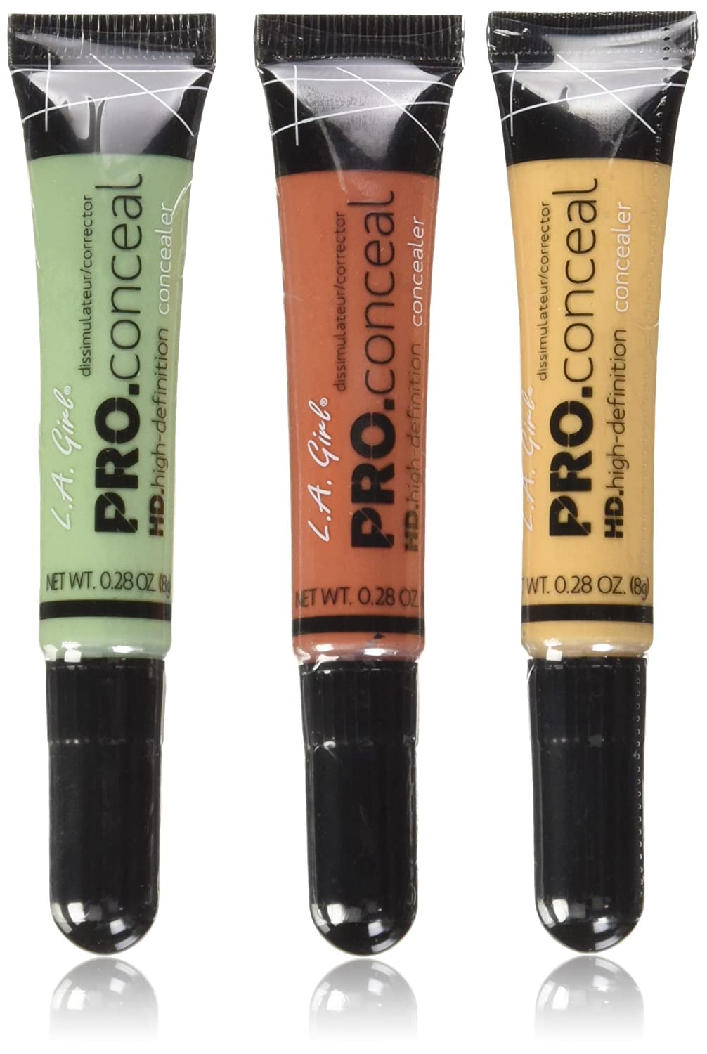 L.A. Girl Pro Conceal Set Orange, Yellow, Green Correctors, Bundle of 3 (LAX-GC990+GC991+GC992-B)