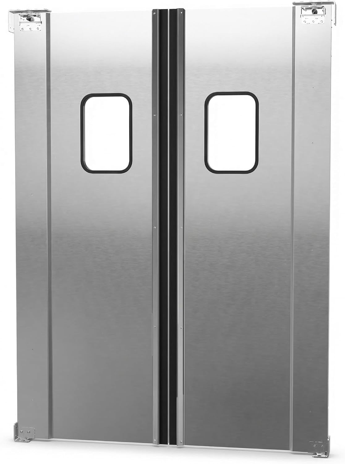 Double Aluminum Swinging Traffic Door, Silver, 60x84 Inch Opening, Reinforced Spine, 9x14 Inch Window, Commercial