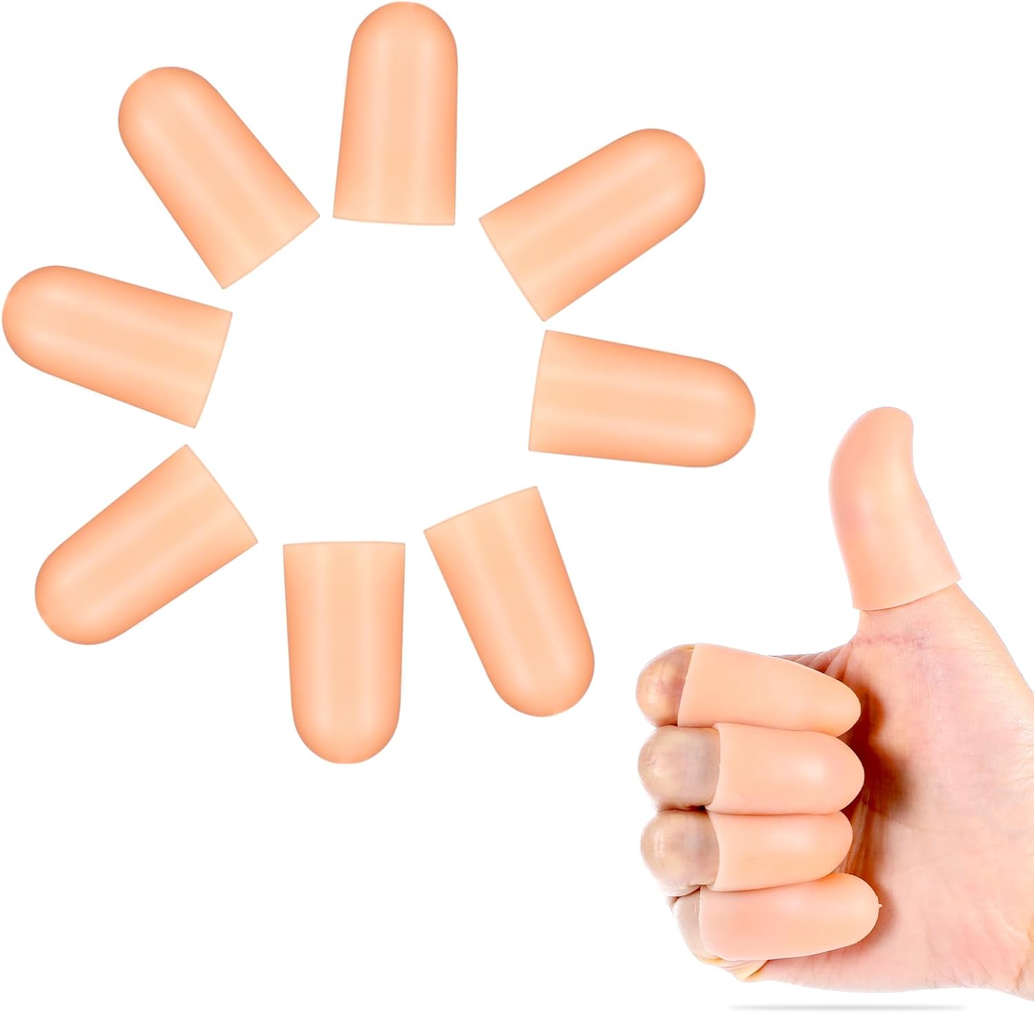 8 PCS Gel Finger Protectors Skin Color Fingertip Bandages Covers Support Waterproof Finger Sleeves Cots Reusable Elastic Tips Guards Pain Relief for Cut Thumb Cracking Biting