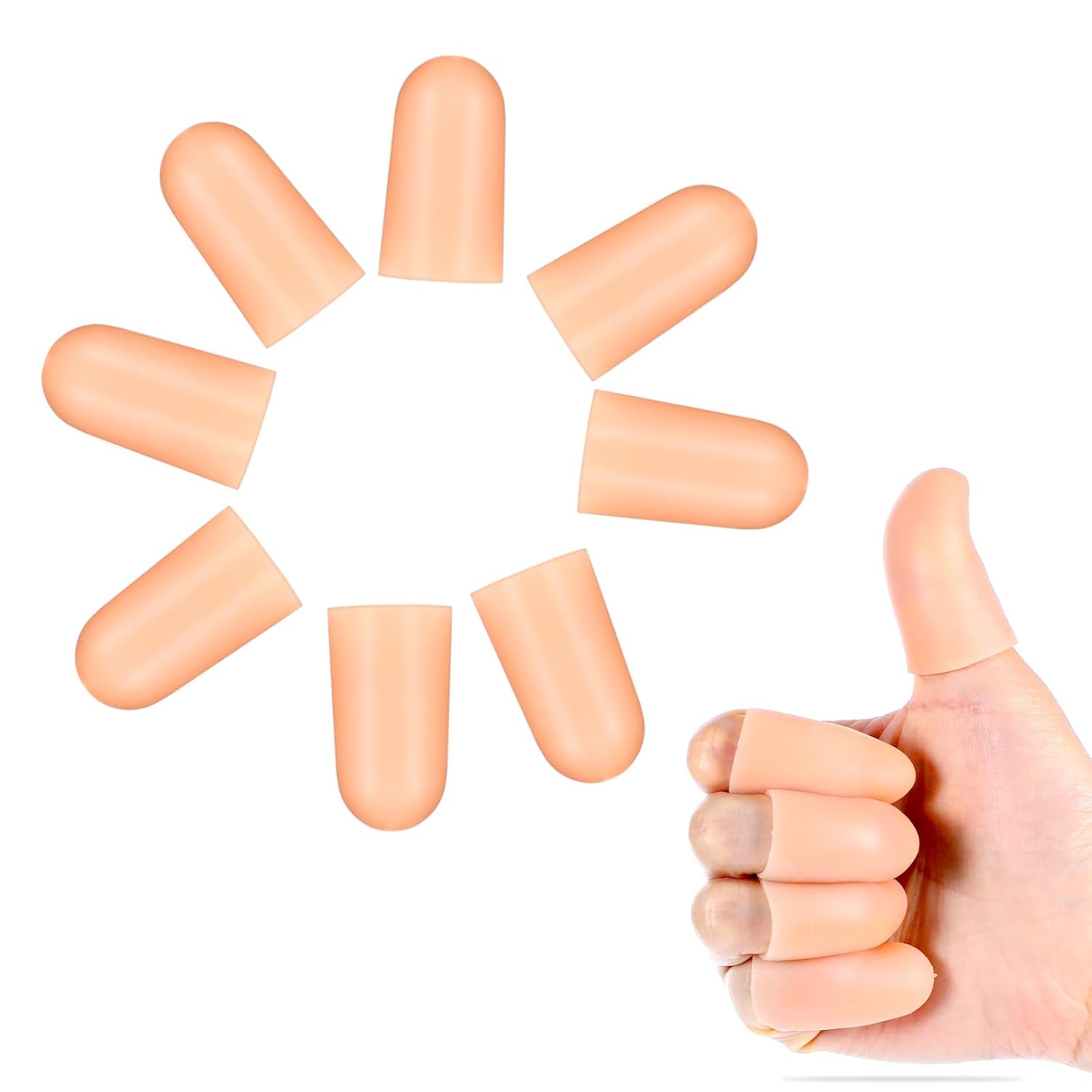 Qianyu 8 PCS Gel Finger Protectors Skin Color Fingertip Bandages Covers Support Waterproof Finger Sleeves Cots Reusable Elastic Tips Guards Pain Relief for Cut Thumb Cracking Biting