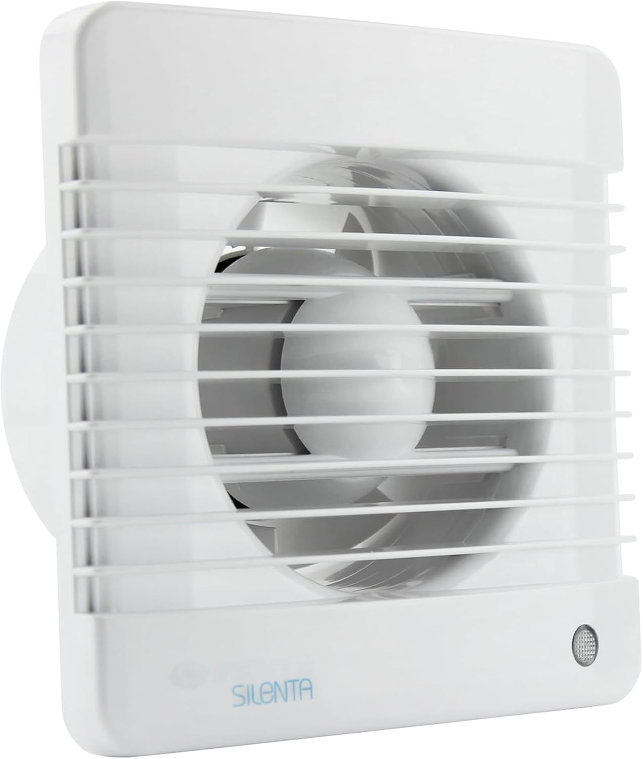 VENTS Silenta 100mm (4-Inch) Diameter Bathroom Extractor Fan with Run-on-Timer. Outer size 157x159x21mm. Low energy consumption - White
