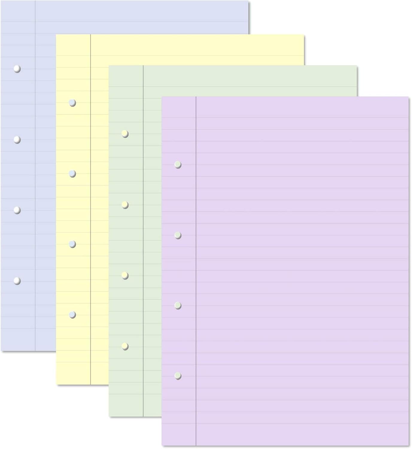 A4 Refill Pack Assorted Colour Lined Notepapers Dyslexia Tinted Writing Paper Ruled with Margin 100 Sheets 4 x 25 Blue Yellow Green Lilac 10mm Lines, 4 Hole Punched