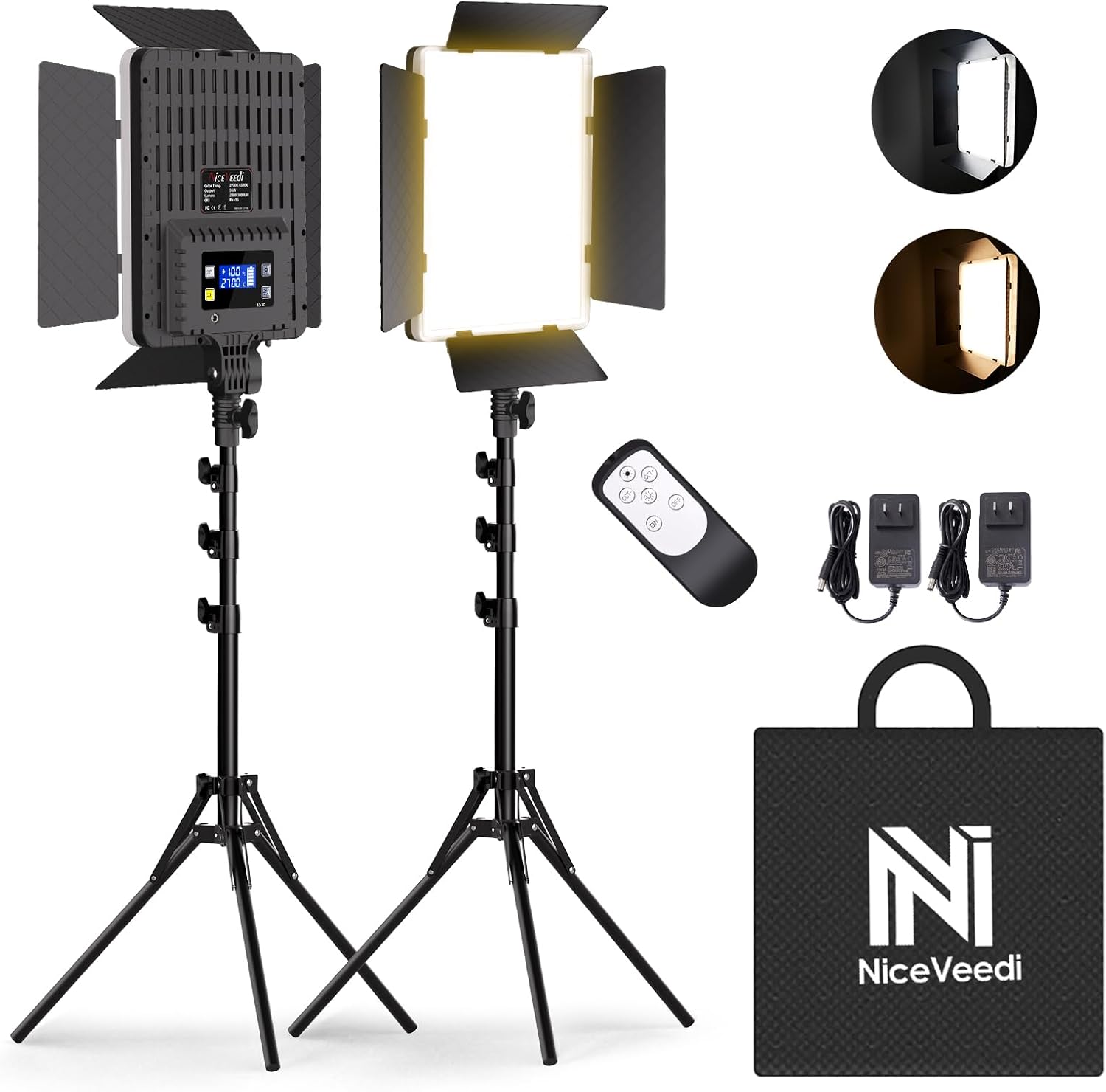 NiceVeedi 2-Pack Photography Lighting Kit, 36W Bi-Color Studio Lights 2700-6500K CRI 95+, Dimmable LED Video Light Kit with Remote Control & 72” Tripod Stand, Lighting for Video Recording/Photography