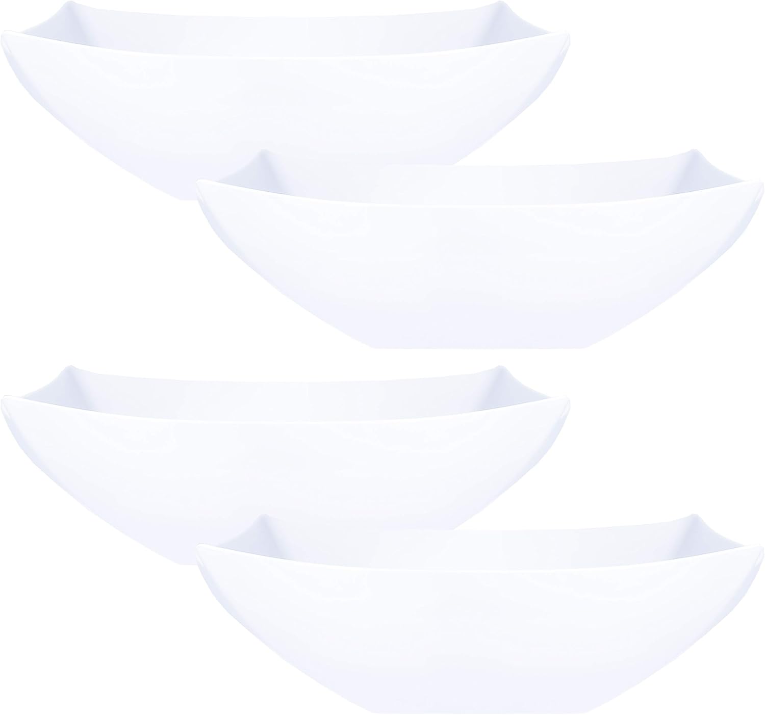 PLASTICPRO Disposable 64 ounce Square Serving Bowls, Party Snack or Salad Bowl, Large Plastic Elegant White Pack of 4
