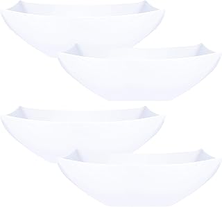 PLASTICPRO Disposable 64 ounce Square Serving Bowls, Party Snack or Salad Bowl, Large Plastic Elegant White Pack of 4