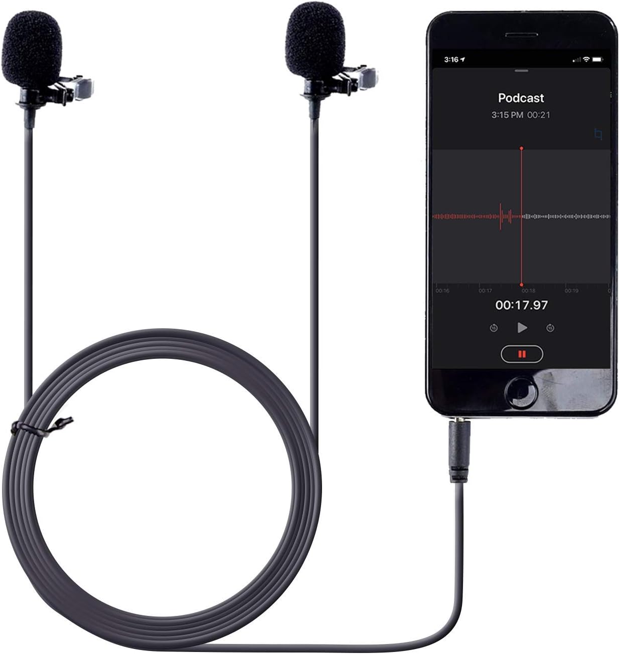 Movo PM20 Dual Lavalier Microphone - Lapel Microphone Compatible with Apple iPhone, iPad, iPod Touch, Android and Windows Smartphones - Perfect Interview Microphone