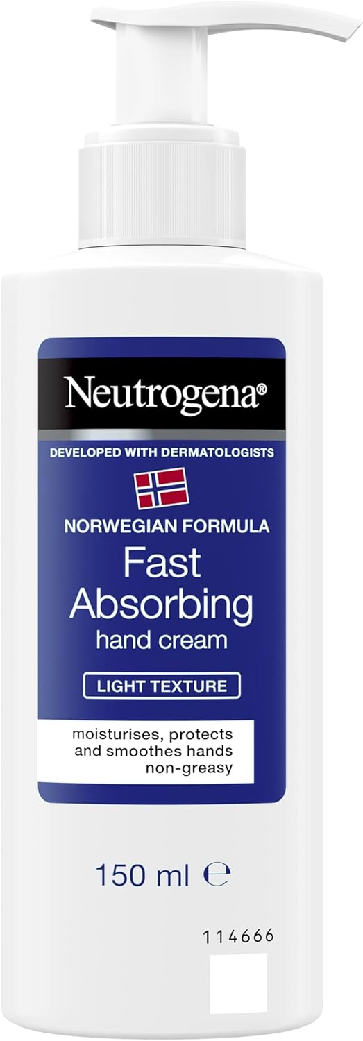 Neutrogena Norwegian Formula Fast-Absorbing Hand Cream (1x 150ml), Lightweight and Non-Greasy for Dry Hands, Nourishing Formula to Support Softer Skin, Suitable for Sensitive Skin