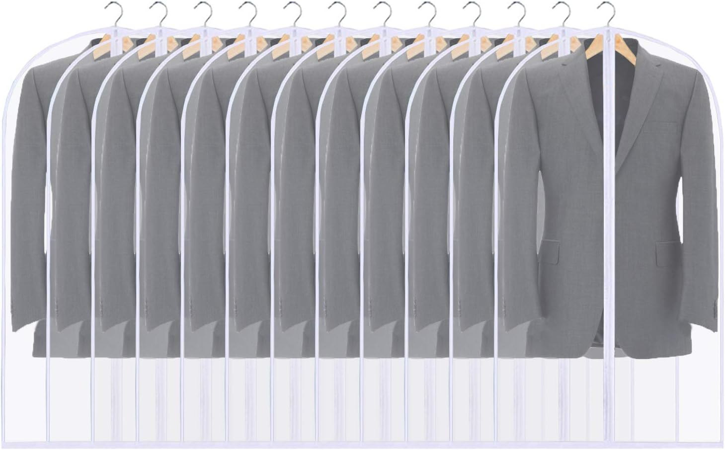 Garment Bags, 12 Pack 40inch Breathable Suit Bag Covers with Zip, PEVA Clothes Cover Bags Coat Garment Bags Waterproof Moth Proof Dress Cover Bags for Wardrobe Storage and Travel (12 pcs 60cm * 100cm)