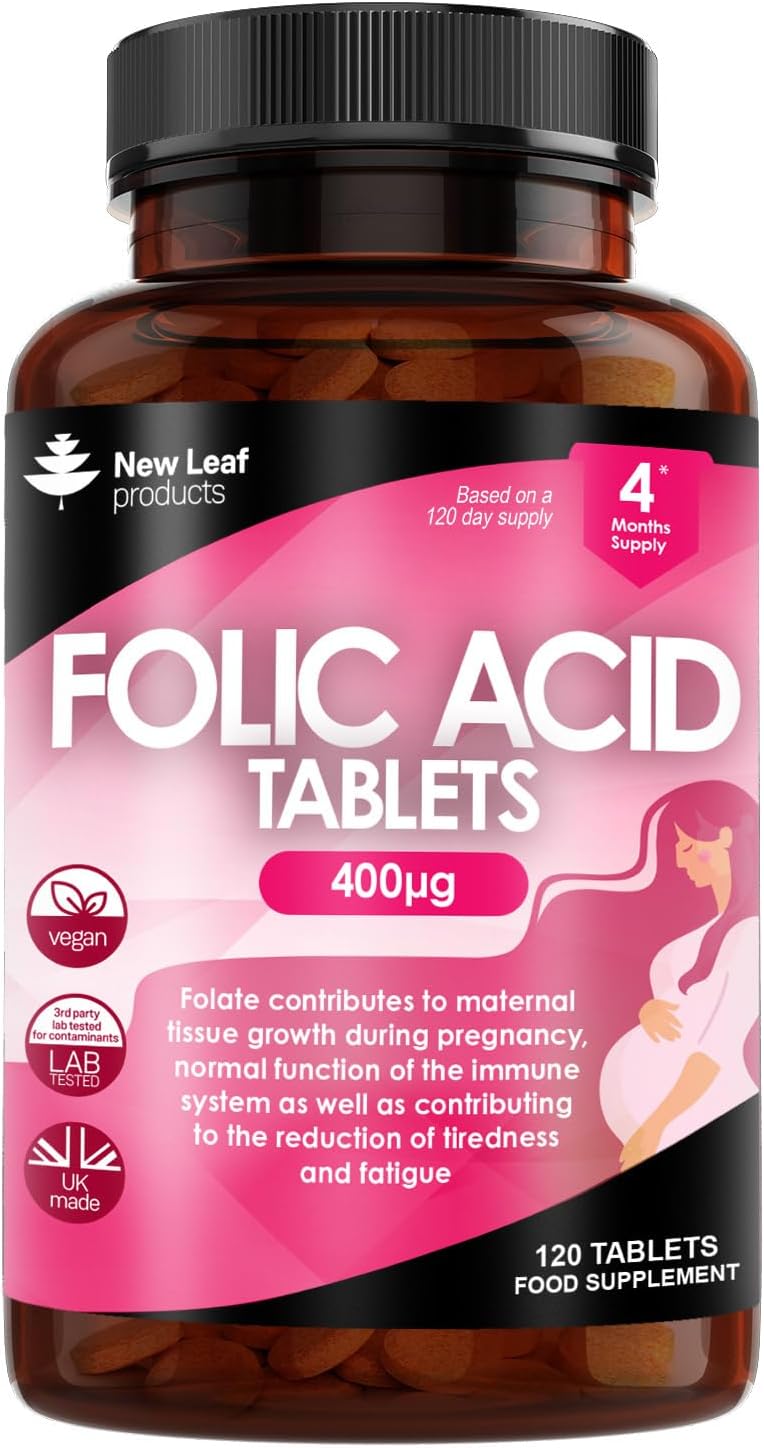 Folic Acid Pregnancy Tablets High Strength Folate Vitamins - 120 Tablets Chewable Folic Acid Vegan Prenatal Vitamins for Women 400mcg, Vitamin B9 Prenatal - Pregnancy Supplements, Real Fruit Juice