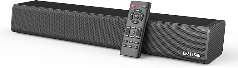 Sound Bar, BESTISAN 50 Watts Soundbar with HDMI, Optical, Coaxial, AUX, USB and Bluetooth Connection, DSP, Bass Adjustable, 16 Inch, Mountable