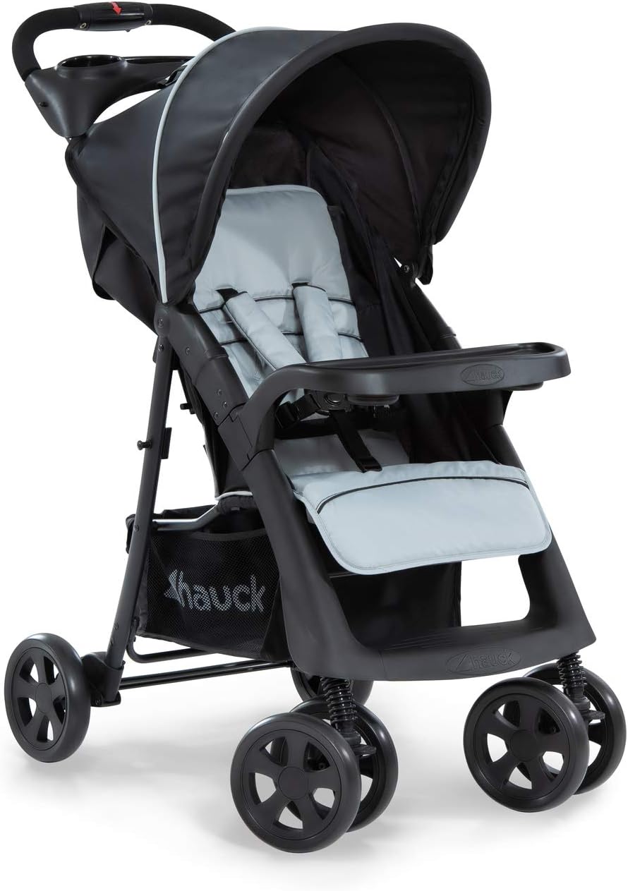 hauck Shopper Neo II, Caviar/Silver - Lightweight Pushchair with Snack Tray, Cup Holder & Raincover, Compact & One Hand Folding, Fully Reclining from Birth up to 22 kg