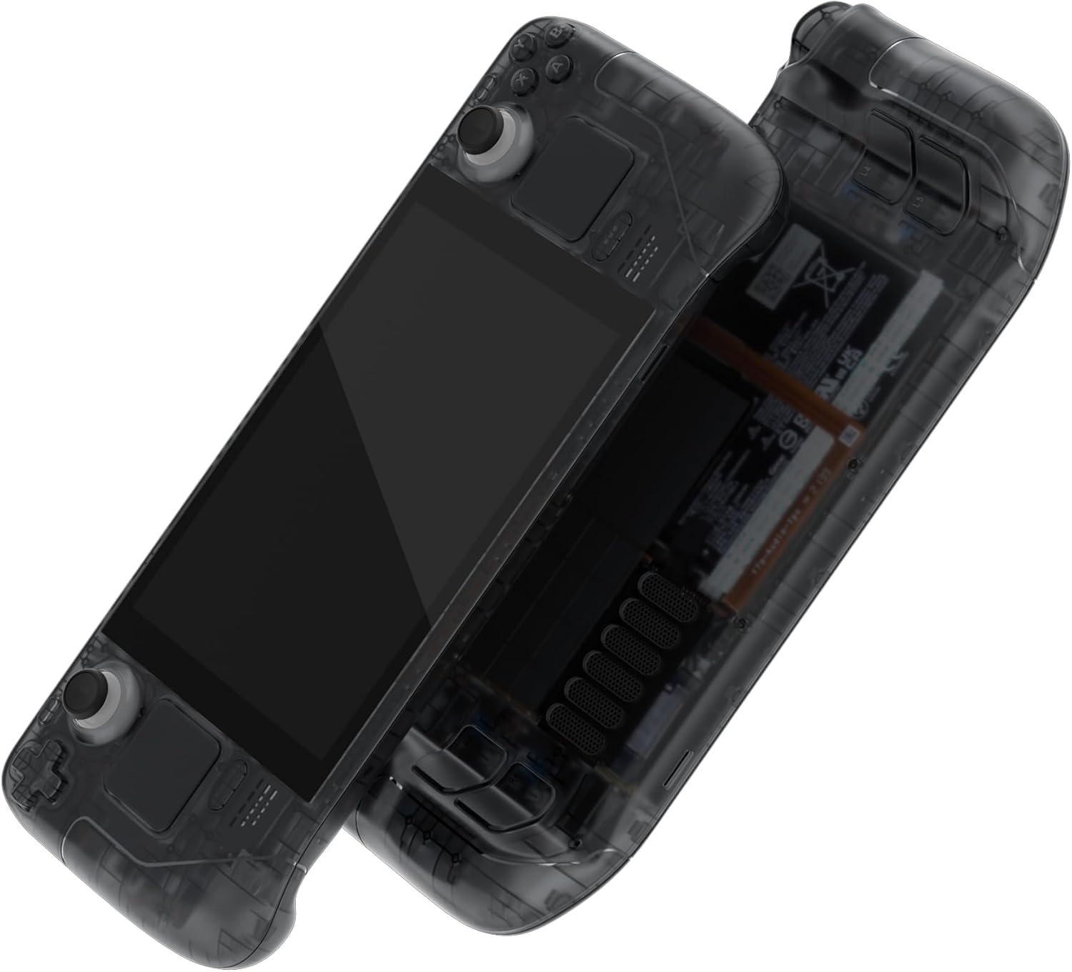 eXtremeRate Clear Slate Black Custom Faceplate Back Plate Shell for Steam Deck LCD, Handheld Console Replacement Housing Case, DIY Full Set Shell Buttons for Steam Deck Console - Console NOT Included