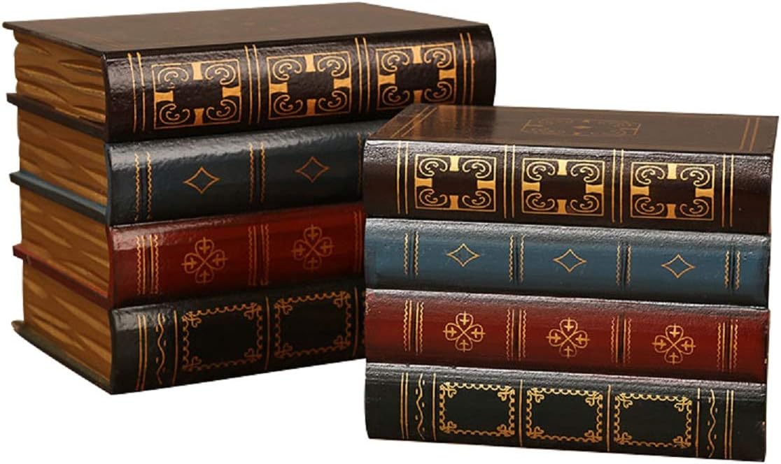 2 Pcs False Book Box Vintage Storage Book Jewelry Storage Packaging Study Book Ornaments Wooden Antique Classic Decorative False Book