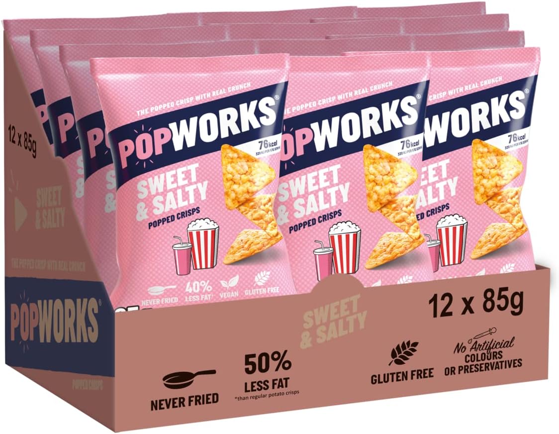Popworks Sweet & Salty Sharing Bag Popped Crisps 85g (case of 12)