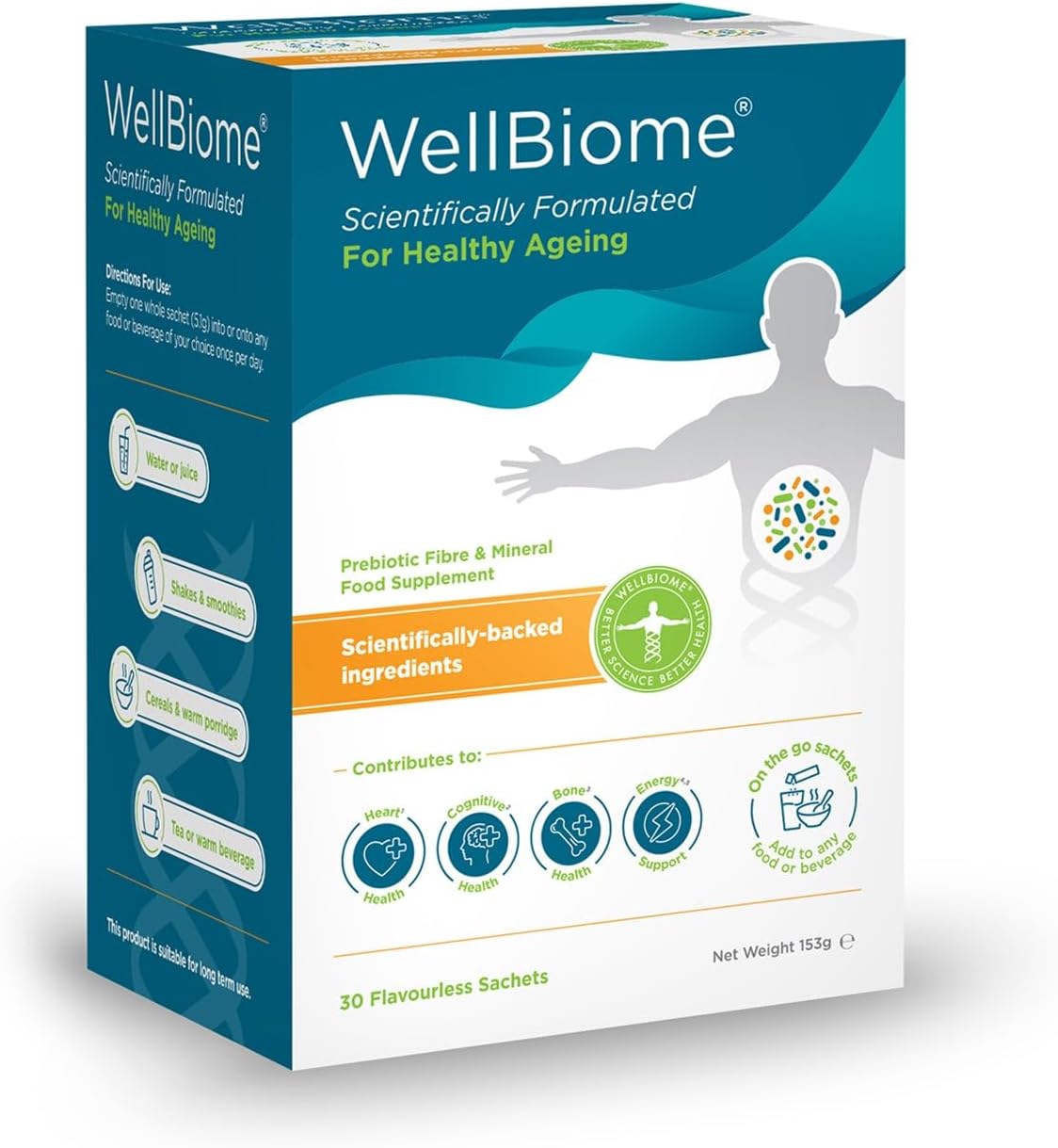 Prebiotic Fibre Complex for Gut Health by Wellbiome – Probiotic Support, Digestive Wellness, Immune System Support – Magnesium for Anxiety, Mood & Energy – 30 Servings