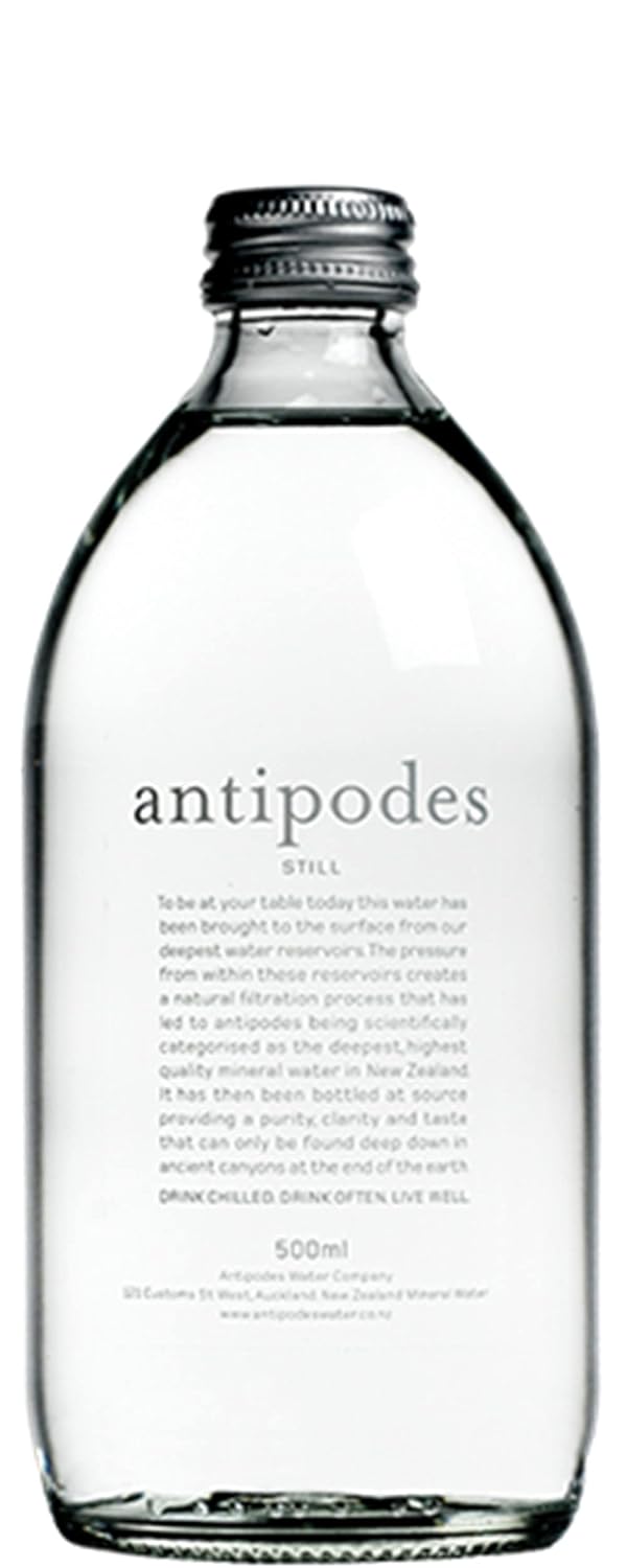 Antipodes Natural Artesian Still Water, 16.9 Fl Oz (500 mL) (Pack of 4), Premium Glass Bottled Drinking Water, Naturally Occurring Minerals, New Zealand Source