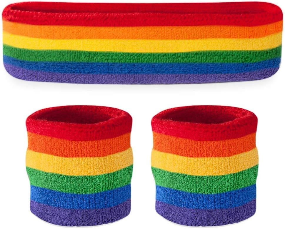 TRIXES 3PC Rainbow Headband and Sweatband Set - Pride Accessories, One Size