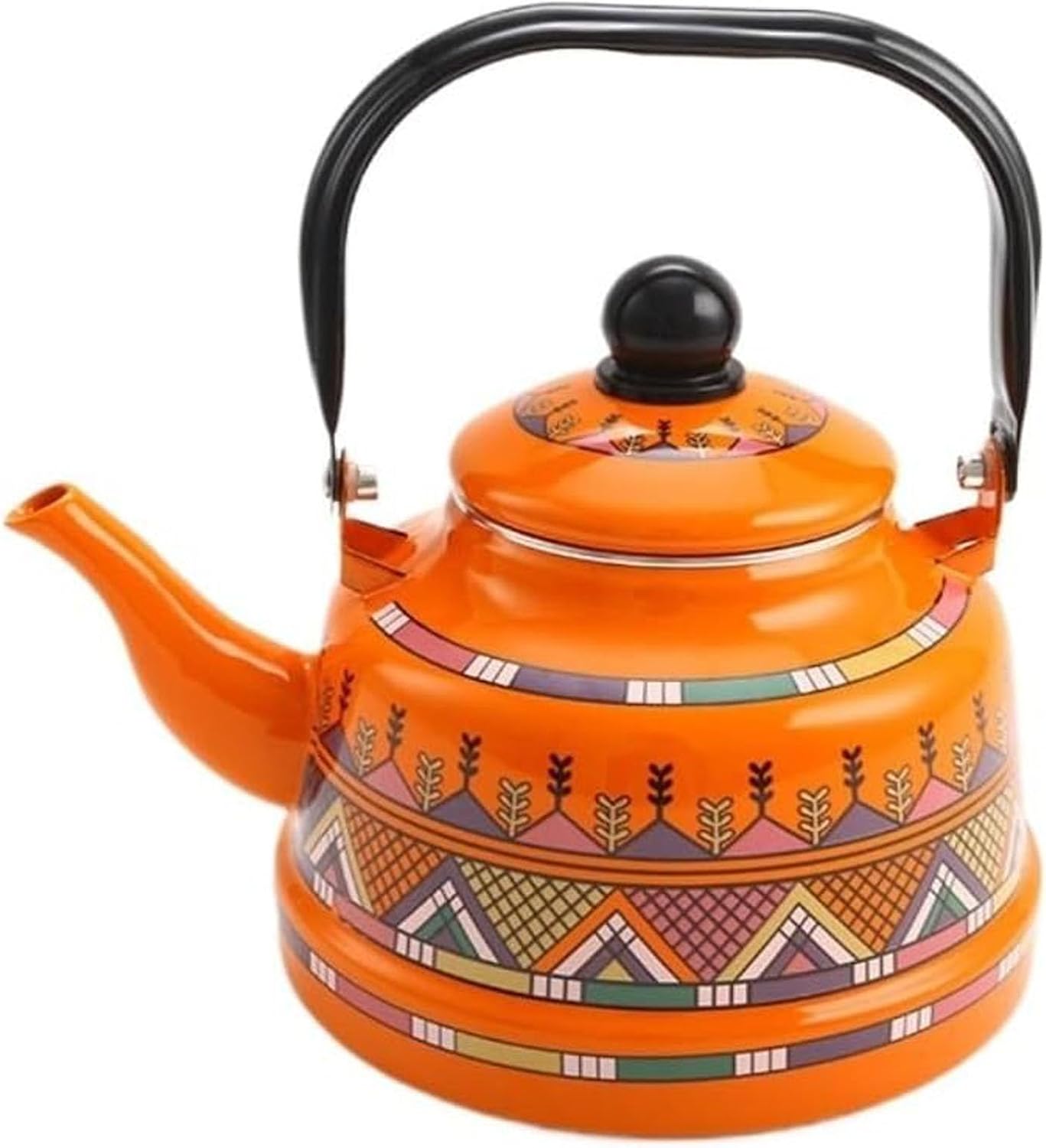 RSBFER Vintage Floral Enamel Tea Kettle - Quick Heating Stovetop Teapot with Cool Touch Porcelain Handle for Hot Water, No Whistling,Orange,1.1L