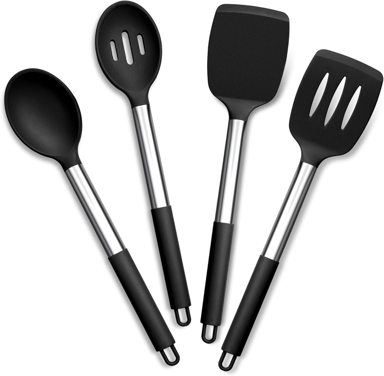 Joyfair Kitchen Utensils Set, 4 Pcs Silicone Cooking Utensils Set, Non Stick Spatula Turner Spoon Cookware Ideal for Cooking Mixing Serving Frying Stirring, Heat Resistant & Dishwasher Safe, Black