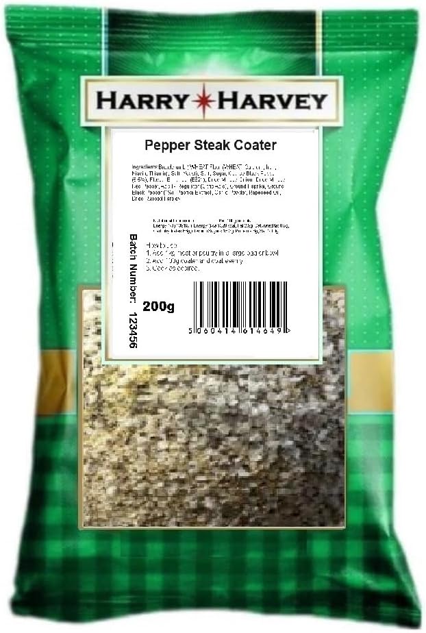 Harry Harvey Pepper Steak Coating 200g | Bold Meat Rub & Steak Seasoning for Beef, Chicken, Pork & Fish | Crisp Pepper Crust Finish | Grill, BBQ & Steakhouse Style Flavor