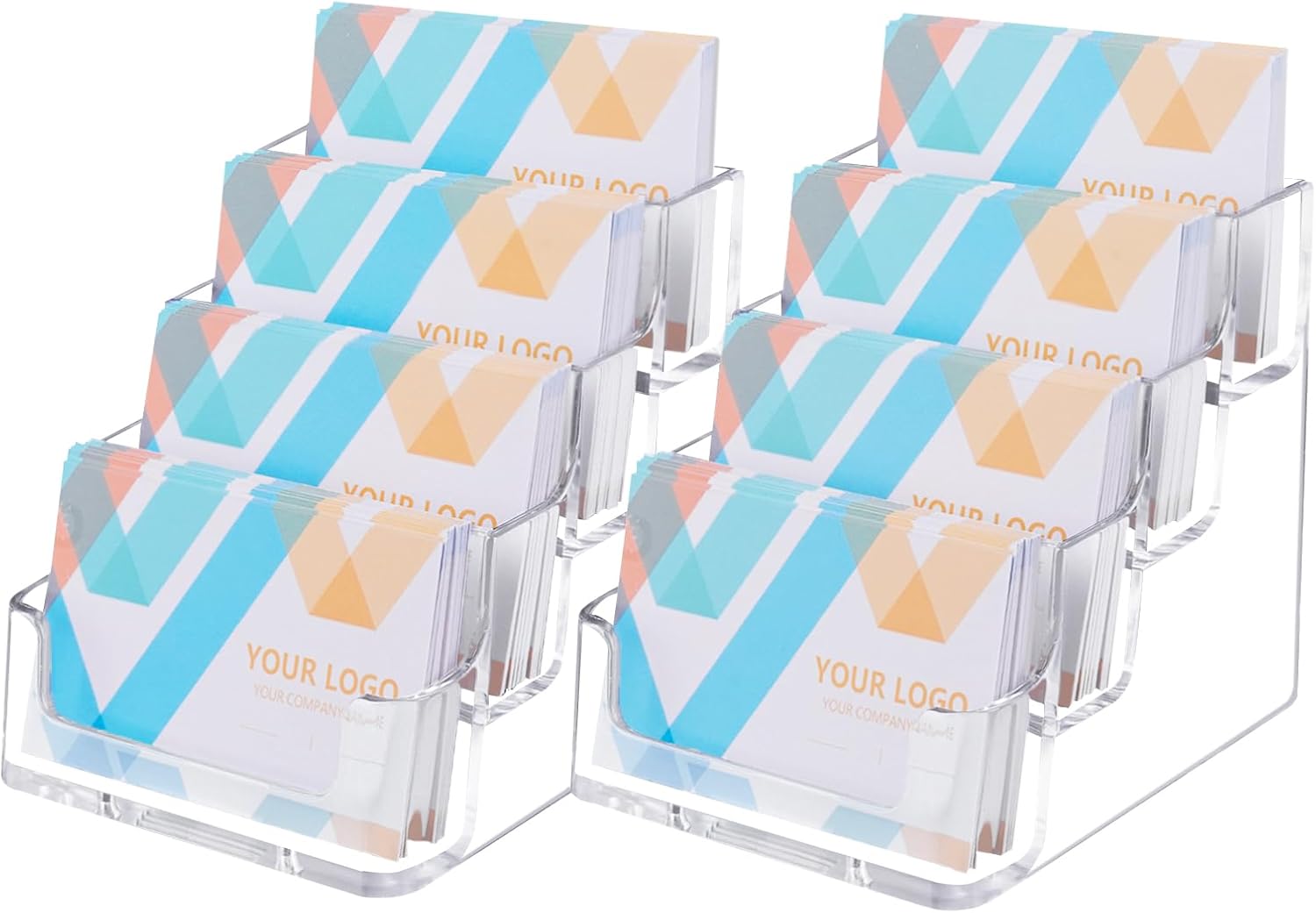 Clear Business Card Holder for Desk Plastic Business Card Display Stand, Acrylic Business Card Holder with 4 Tier, 2 Pack
