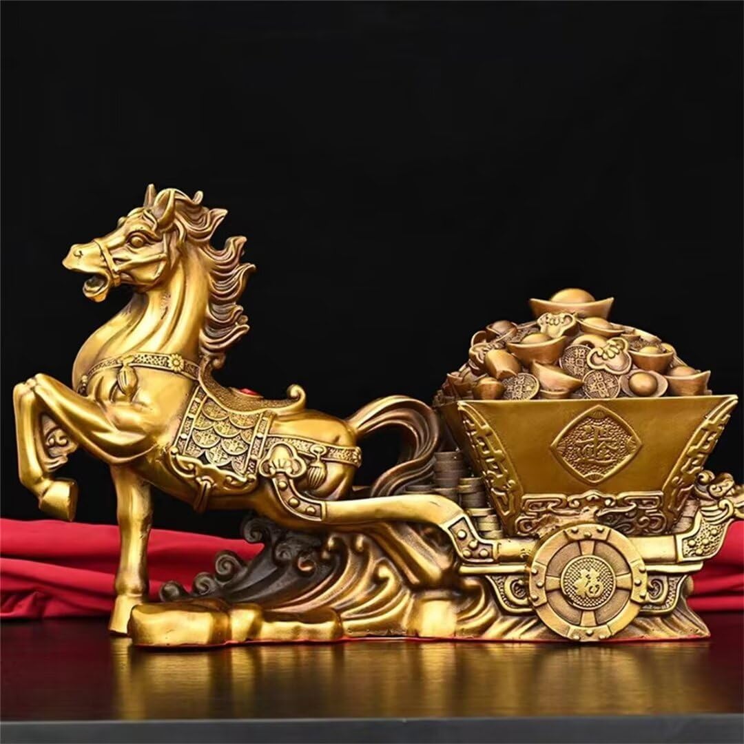 Fine Baicai Leap Lorse Rich Horse Money Pure Copper Horse Statue Zodiac Horse Chinese Feng Shui Home Living Room Office Study Decoration Gift, 38 * 15 * 25CM，4.0KG
