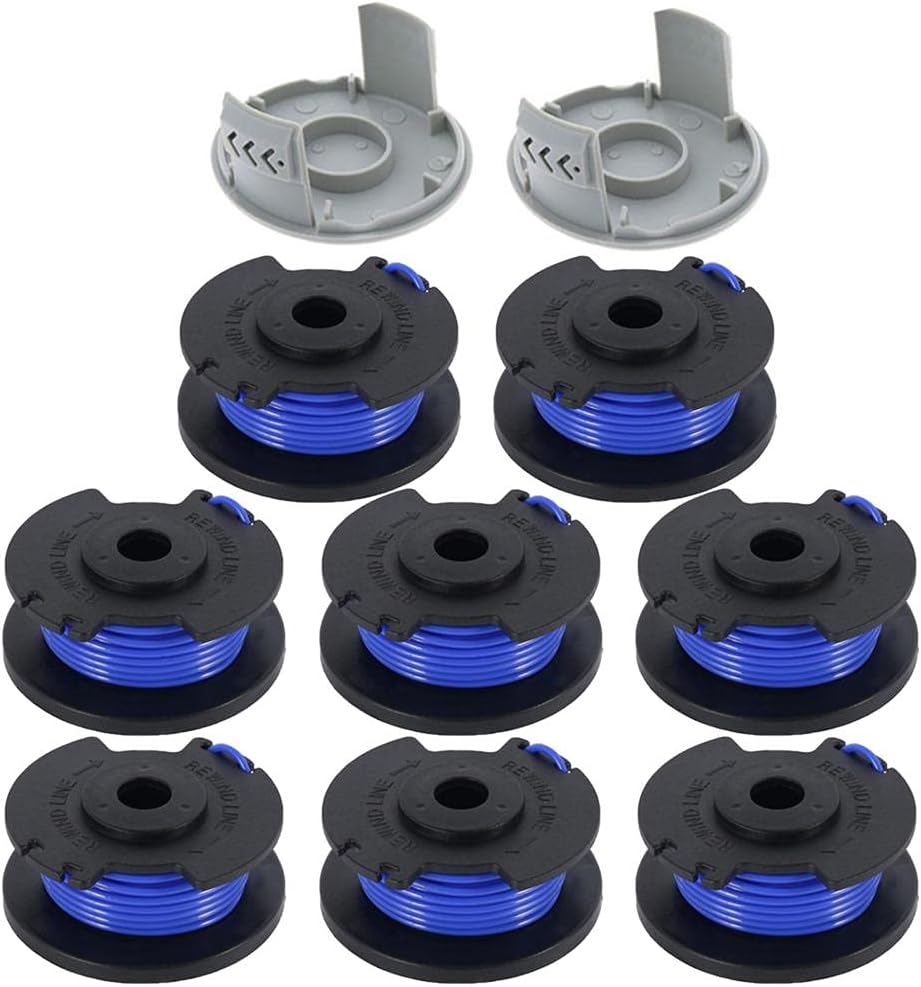 LIYYOO AC14RL3A 0.065" Autofeed String Trimmer Replacement Spool Line Compatible with Ryobi One+ AC14RL3A 18V, 24V,40V Cordless Trimmers,10 Pack (8 Replacement Spool, 2 Trimmer Cap)