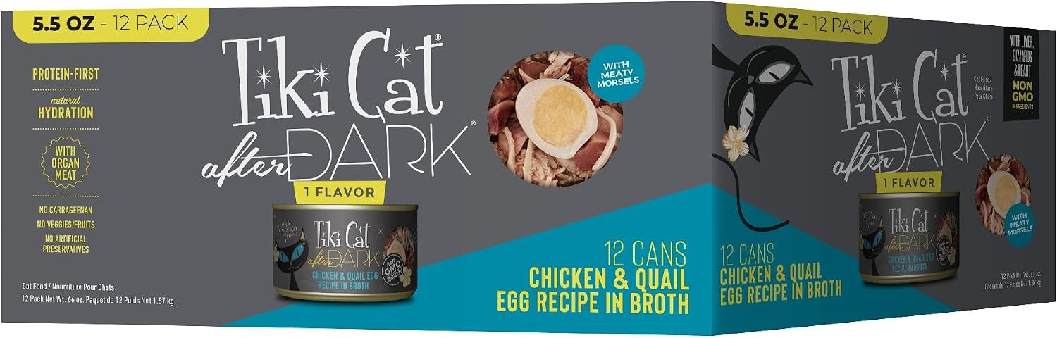 Tiki Cat After Dark, Chicken & Quail Egg, High-Protein and 100% Non-GMO Ingredients, Wet Cat Food for Adult Cats, 5.5 oz. Can (12 Count)