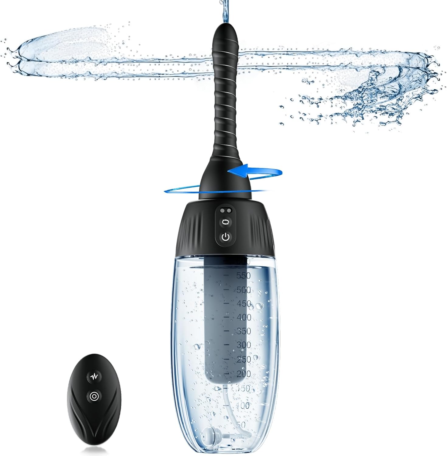 Anal Douche Automatic Rotating Enema - 20oz Douches for Men & Women 360° Deep Cleansing 5 Spouts with 3 Speeds of Rotation & Spray, Anti-Backflow Electric Enema Bulb Remote Control Silicone Enema Kit