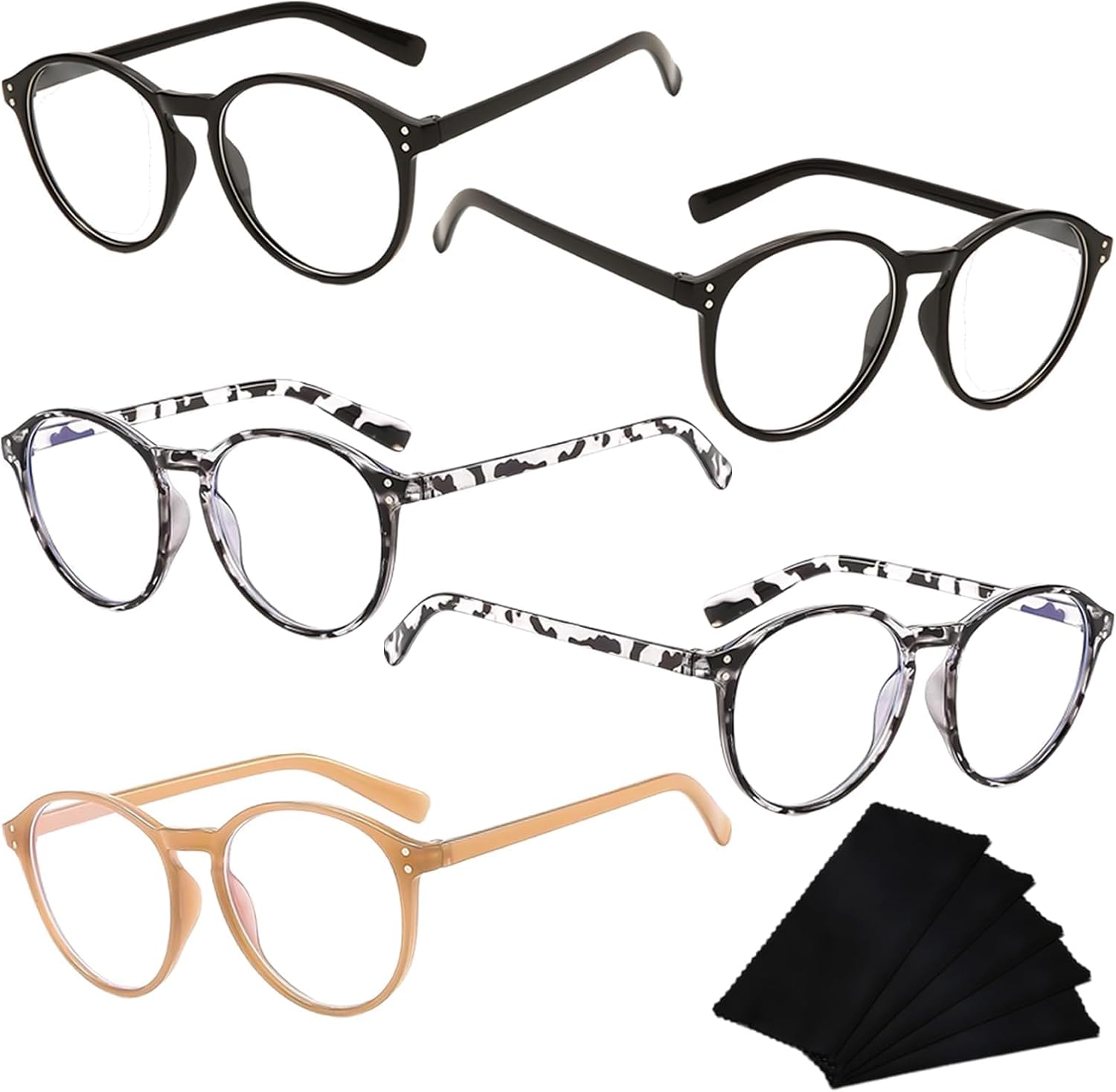 QXCFTW 5 Pack Kids Blue Light Glasses, Gaming & Computer Glasses for Children, Anti-UV Clear Lens Fake Fashion Eyewear for Homework, TV & Screens with 5 Microfiber Cloths