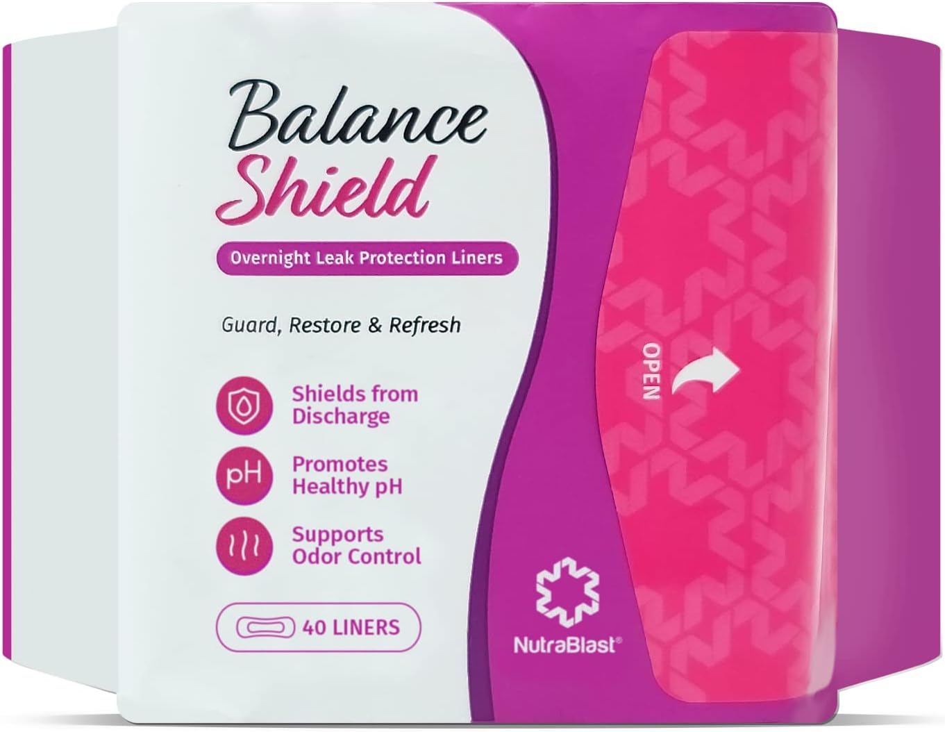 NutraBlast Balance Shield Panty Liners - Discharge & Odor-Proof Layers (180mm, 40-Pack)