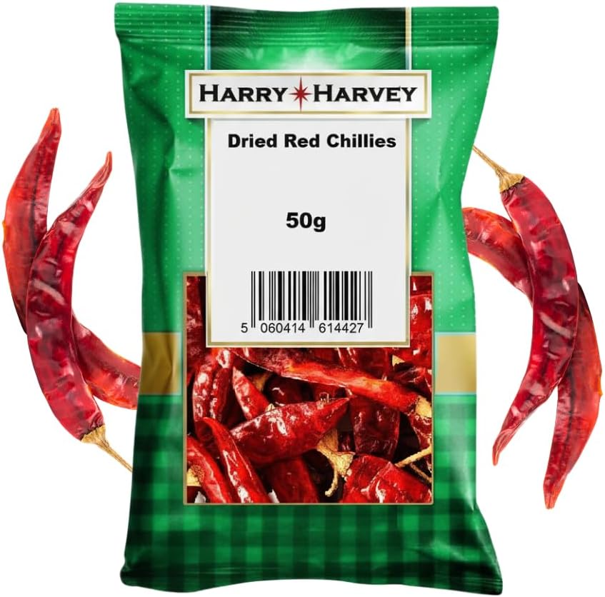 Harry Harvey Birds Eye Dried Red Chillies 50g Whole | Authentic Kashmiri Chilli for Curries, Rice & Indian Cooking | Hot Mirch Pepper Spice Herb Seasoning | Add Heat to Everyday Recipes