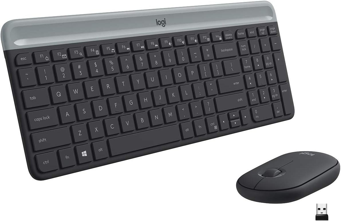 Logitech MK470 Slim Wireless Keyboard & Mouse Combo for Windows, 2.4GHz Unifying USB-Receiver, Low Profile, Whisper-Quiet, Long Battery Life, Optical Mouse, PC/Laptop, QWERTY UK Layout - Black