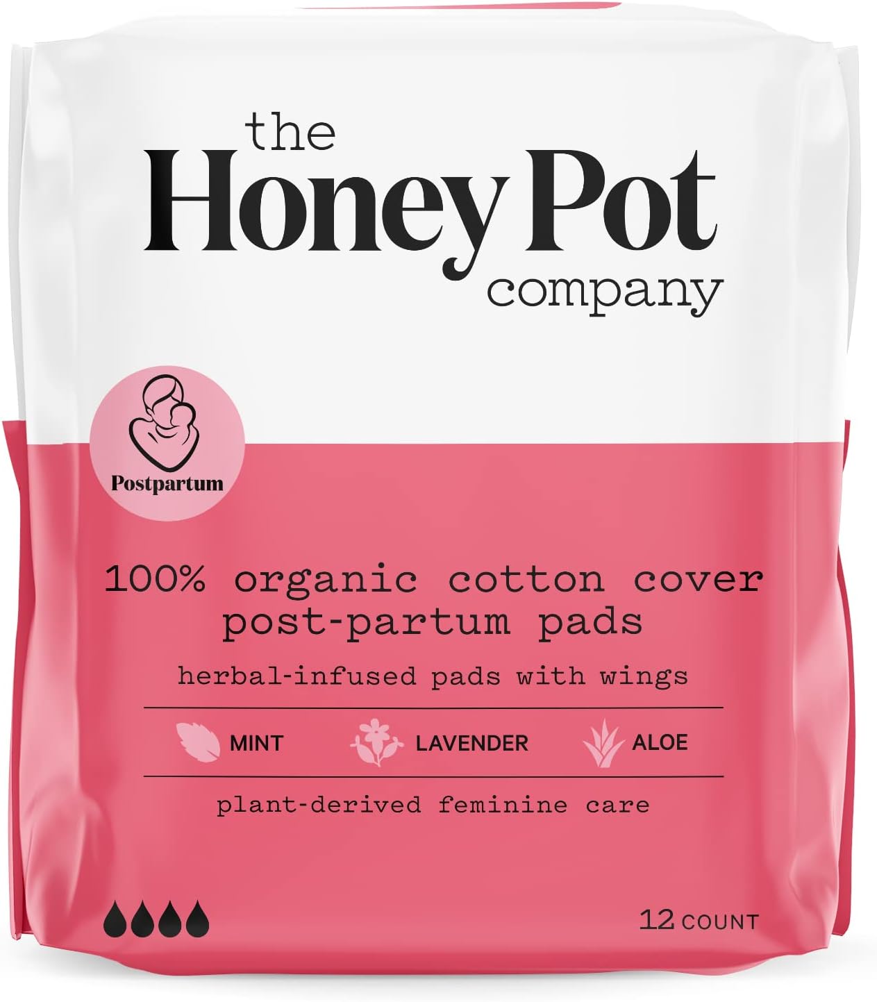The Honey Pot Company, Herbal-Infused Pads with Wings, Postpartum, 12 Count
